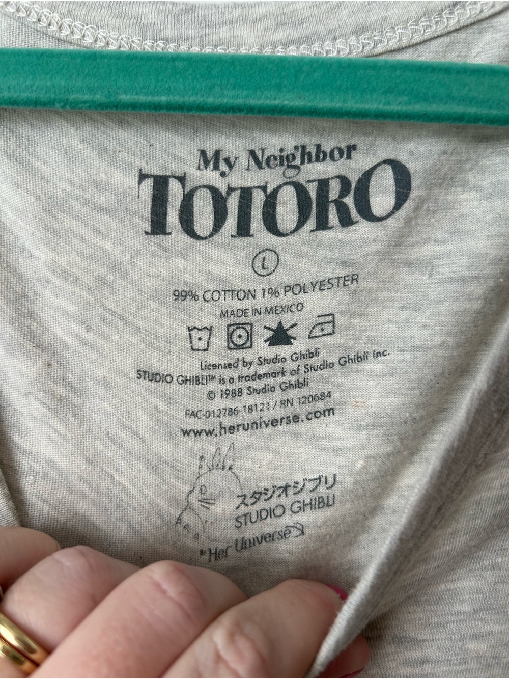 Heather Gray V-Neck Graphic Tee - Totoro Motif - Picture 3 of 7